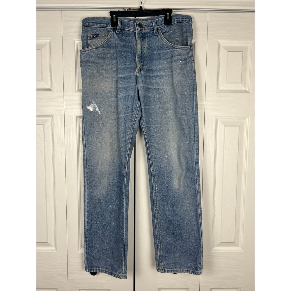 Vintage Lee Mens Jeans Medium Wash Union Made 36 x 31 leather patch‎ fading
